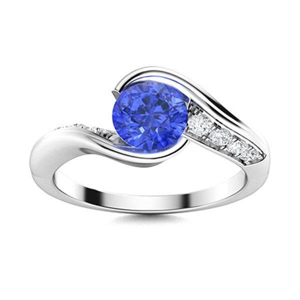 Natural 1.52 CTW Ceylon Sapphire & Diamond Engagement Ring 18K White Gold