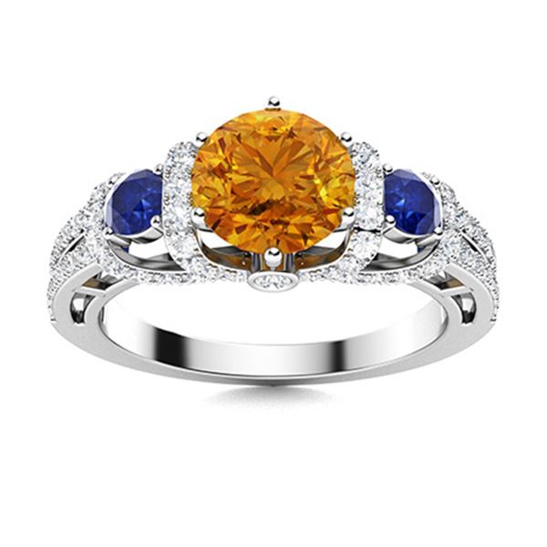 Natural 1.91 CTW Citrine, Sapphire & Diamond Engagement Ring 18K White Gold