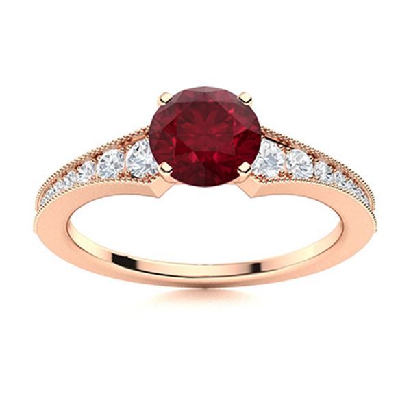 Natural 1.06 CTW Ruby & Diamond Engagement Ring 18K Rose Gold
