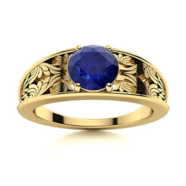 Natural 1.02 CTW Sapphire Solitaire Ring 18K Yellow Gold