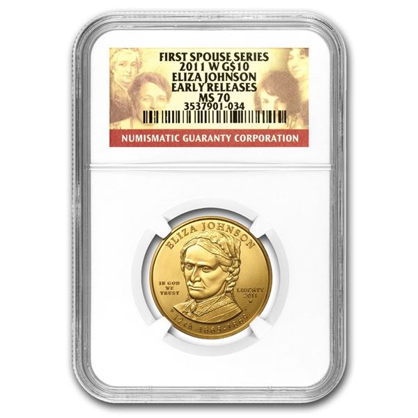 2011-W 1/2 oz Gold Eliza Johnson MS-70 NGC