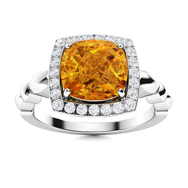 Natural 2.49 CTW Citrine & Diamond Engagement Ring 18K White Gold
