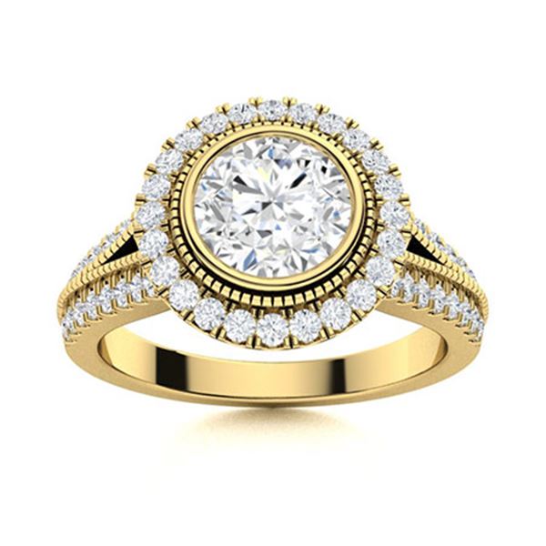 Natural 1.74 CTW Diamond Solitaire Ring 14K Yellow Gold