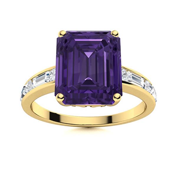 Natural 4.14 CTW Amethyst & Diamond Engagement Ring 18K Yellow Gold