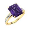 Image 2 : Natural 4.14 CTW Amethyst & Diamond Engagement Ring 18K Yellow Gold