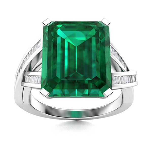 Natural 4.72 CTW Emerald & Diamond Engagement Ring 18K White Gold