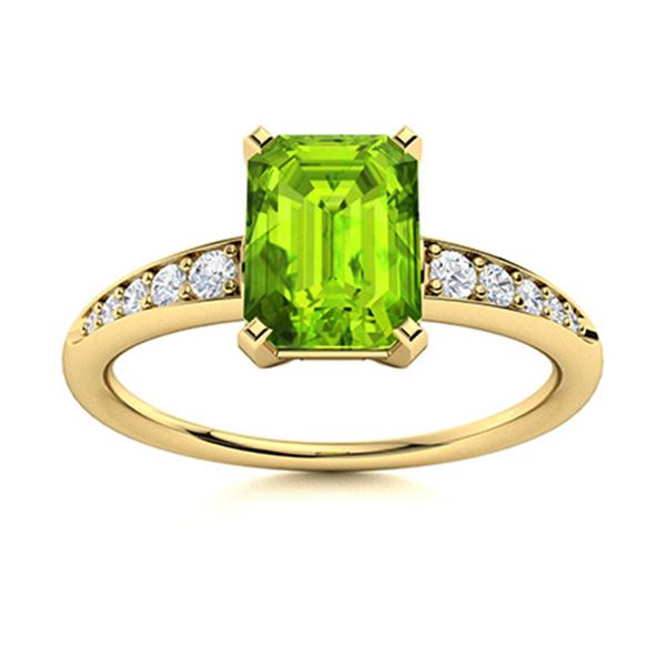 Natural 1.08 CTW Peridot & Diamond Engagement Ring 14K Yellow Gold