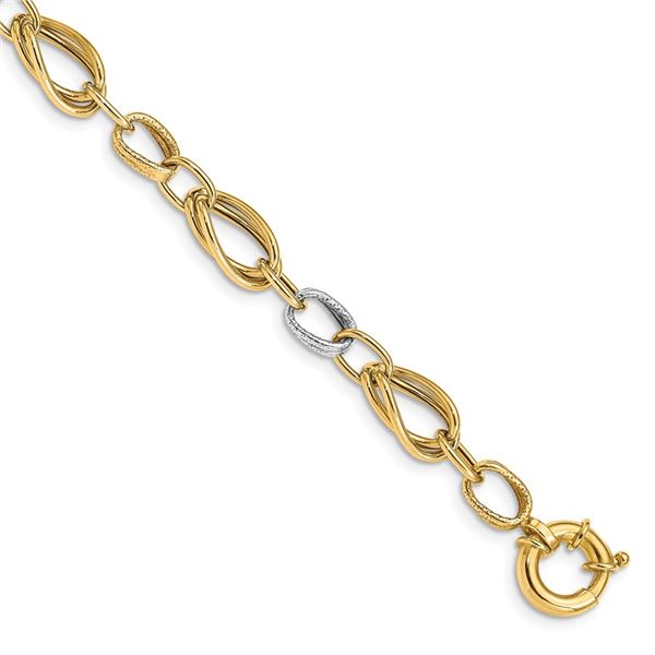 14K & White Rhodium 8 mm Polished Fancy Link Bracelet - 7.5 in.