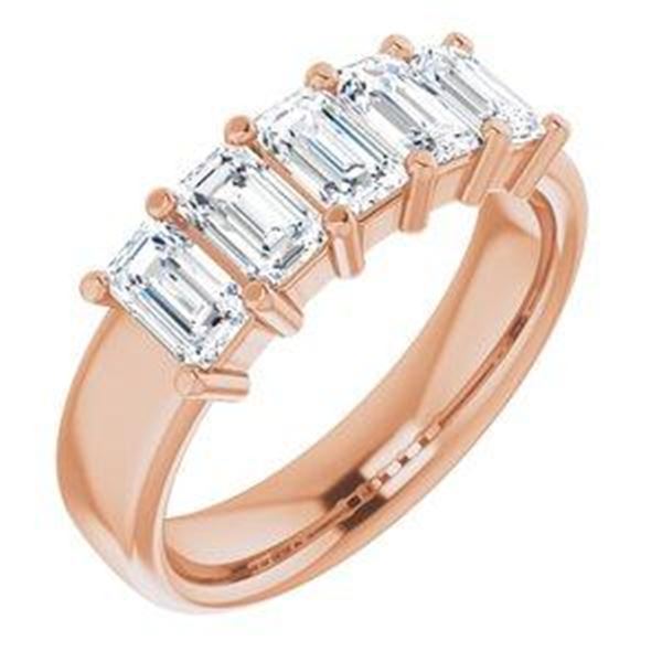 Natural 2.52 CTW Emerald Cut 5-Stone Diamond Ring 18KT Rose Gold