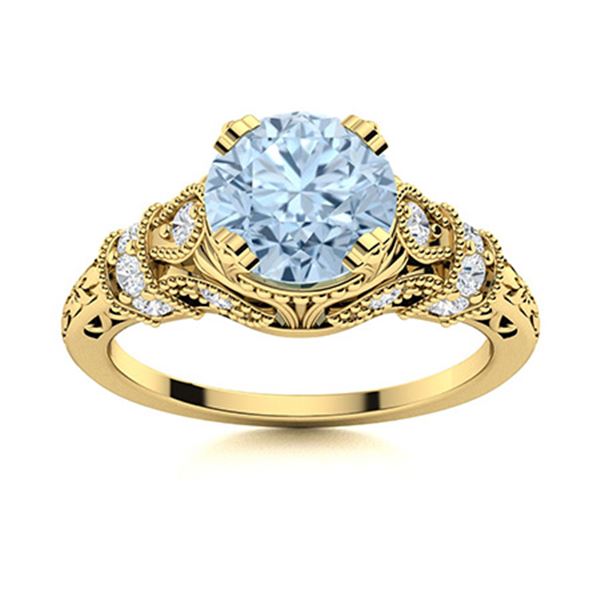 Natural 0.96 CTW Aquamarine & Diamond  Engagement Ring 18K Yellow Gold