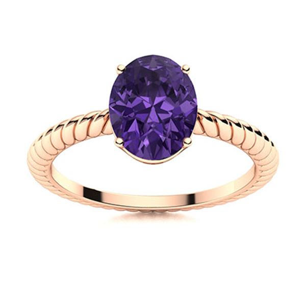 Natural 2.13 CTW Amethyst Solitaire Ring 18K Rose Gold