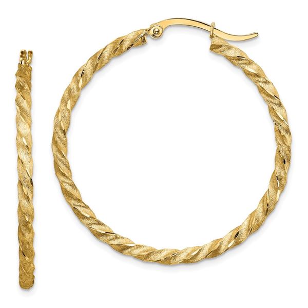 14k Yellow Gold Twisted Satin Diamond-Cut Hoop Earrings - 40 mm