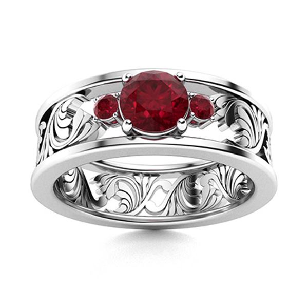Natural 0.64 CTW Ruby & Diamond Engagement Ring 14K White Gold