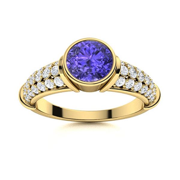 Natural 1.76 CTW Tanzanite & Diamond Engagement Ring 14K Yellow Gold