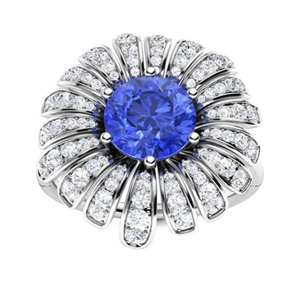 Natural 1.97 CTW Ceylon Sapphire & Diamond Engagement Ring 18K White Gold