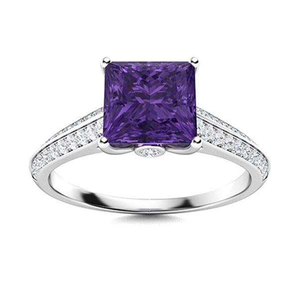 Natural 0.98 CTW Amethyst & Diamond Engagement Ring 14K White Gold
