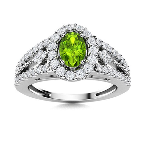 Natural 0.86 CTW Peridot & Diamond Engagement Ring 18K White Gold