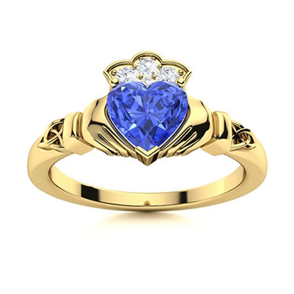 Natural 1.35 CTW Ceylon Sapphire & Diamond Engagement Ring 18K Yellow Gold