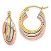 Image 1 : 14k Tri-color Textured Triple Hoop Earrings - 43 mm