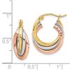 Image 2 : 14k Tri-color Textured Triple Hoop Earrings - 43 mm