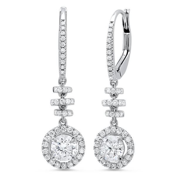 Natural 0.96 CTW Dangling U-Pave Lever Back Halo Round Cut Diamond Earrings 18KT White Gold