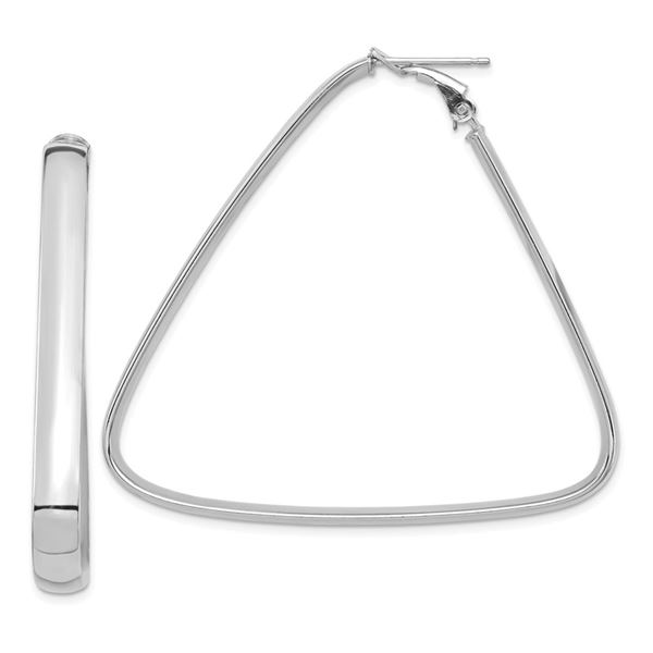 14k White Gold Omega Back Triangle Hoop Earrings - 5 mm