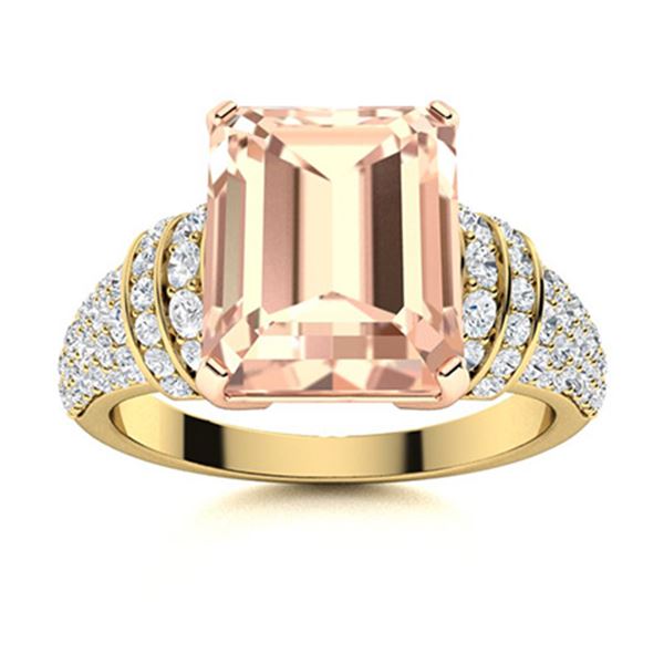 Natural 3.40 CTW Morganite & Diamond Engagement Ring 18K Yellow Gold