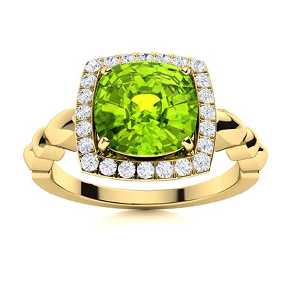 Natural 2.0 CTW Peridot & Diamond Engagement Ring 18K Yellow Gold