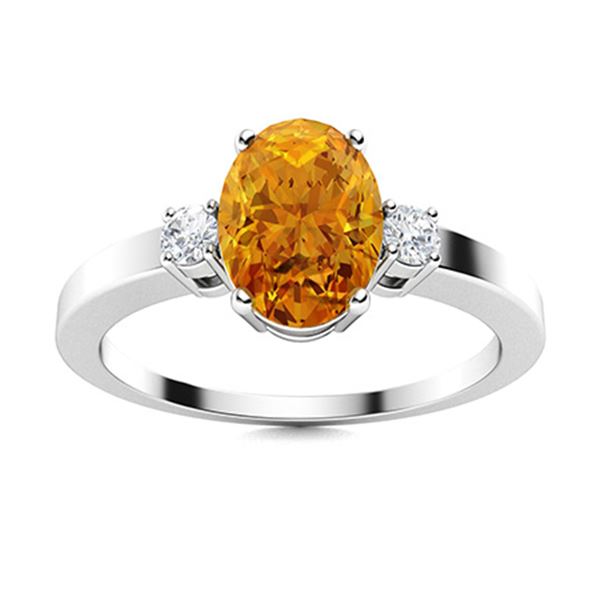 Natural 1.28 CTW Citrine & Diamond Engagement Ring 18K White Gold