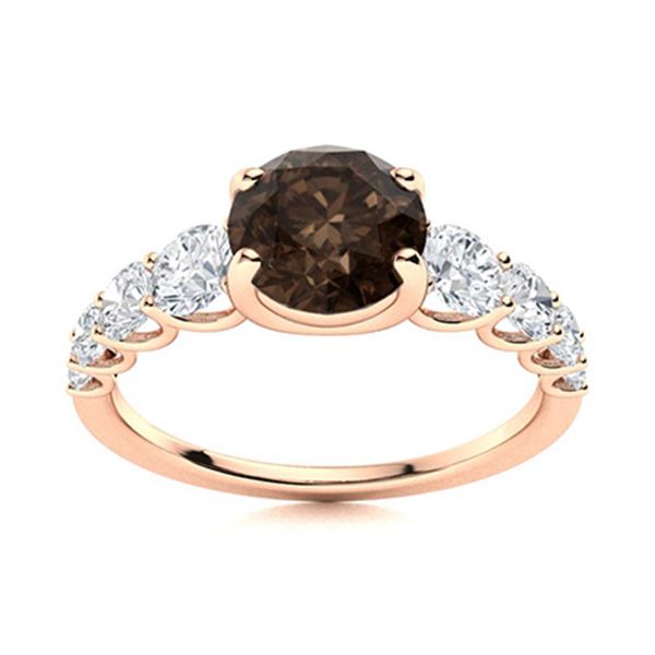 Natural 1.77 CTW Smoky Quartz & Diamond Engagement Ring 14K Rose Gold