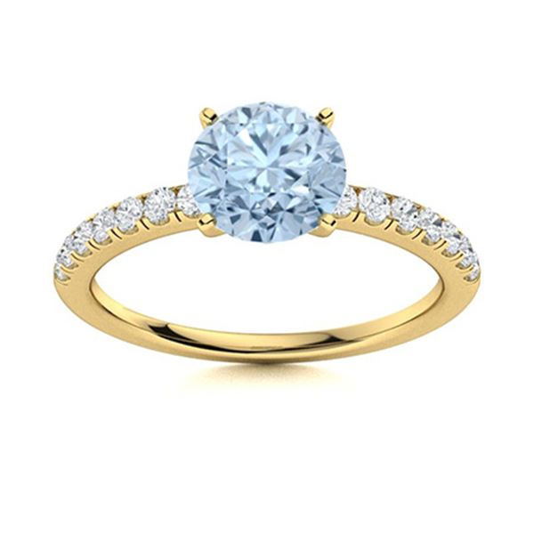 Natural 0.96 CTW Aquamarine & Diamond  Engagement Ring 14K Yellow Gold