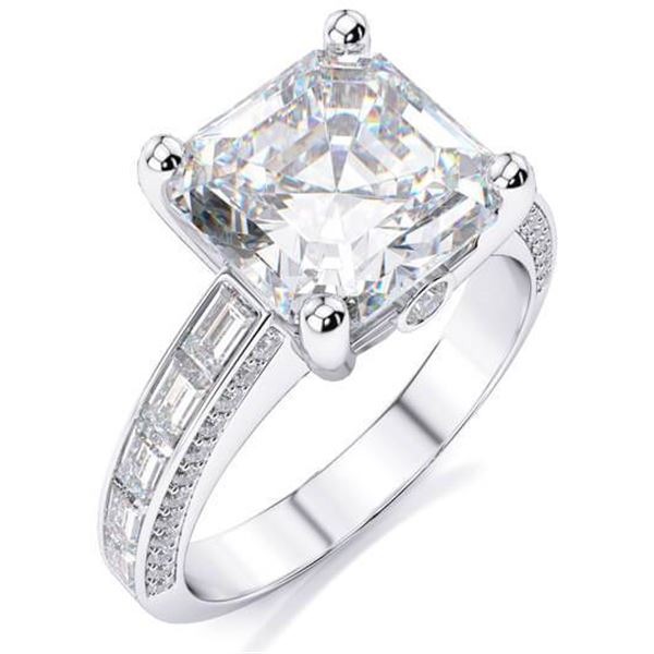 Natural 2.42 CTW Asscher Cut Diamond Ring 18KT White Gold