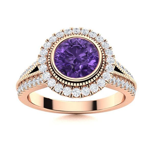 Natural 1.79 CTW Amethyst & Diamond Engagement Ring 18K Rose Gold