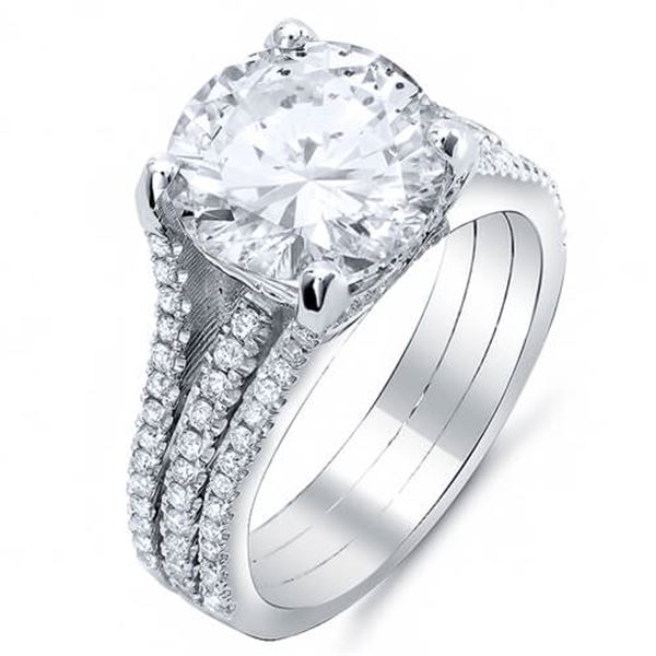 Natural 5.22 CTW Split Shank Round Cut Diamond Engagement Ring 18KT White Gold