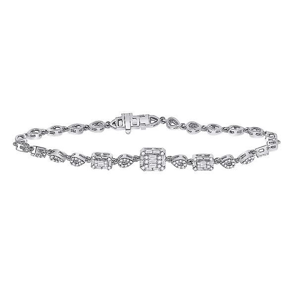 14kt White Gold Womens Baguette Diamond Geometric Fashion Bracelet 3/4 Cttw