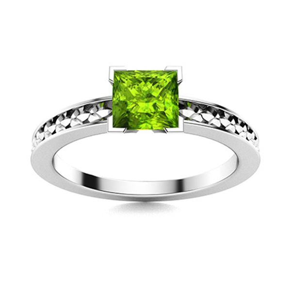 Natural 0.91 CTW Peridot Solitaire Ring 14K White Gold