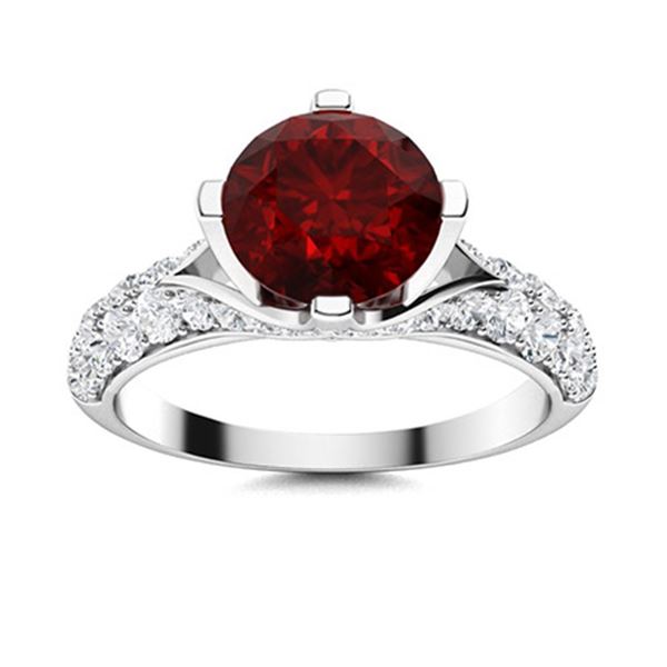 Natural 1.53 CTW Garnet & Diamond Engagement Ring 14K White Gold