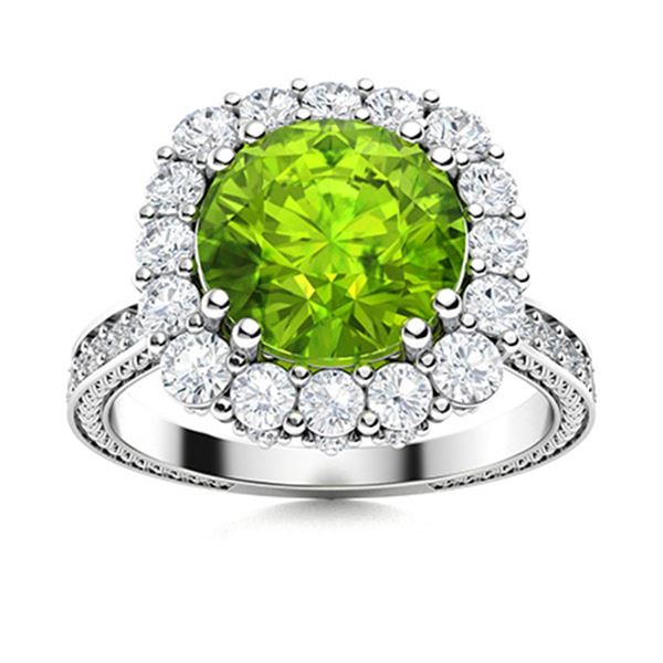 Natural 2.43 CTW Peridot & Diamond Engagement Ring 18K White Gold