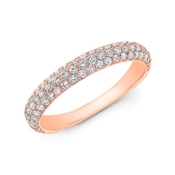 Natural 0.82 CTW 3 Rows Round Cut Micro Pave Diamond Wedding Band Ring 14KT Rose Gold