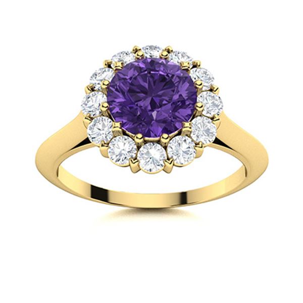 Natural 1.47 CTW Amethyst & Diamond Engagement Ring 14K Yellow Gold
