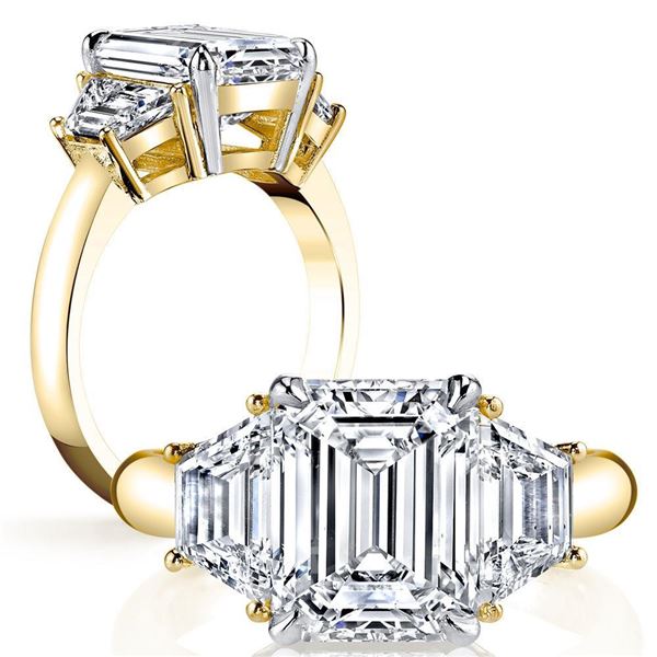 Natural 1.52 CTW Emerald Cut & Trapezoid 3-Stone Diamond Ring 18KT Yellow Gold