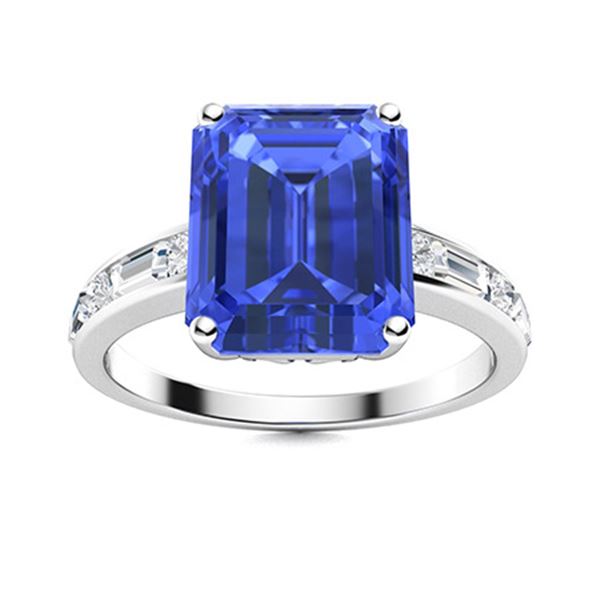 Natural 5.94 CTW Ceylon Sapphire & Diamond Engagement Ring 18K White Gold