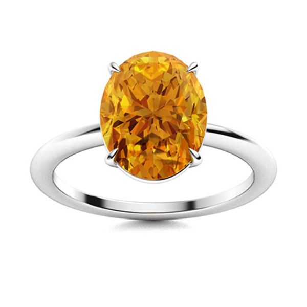 Natural 3.97 CTW Citrine Solitaire Ring 14K White Gold