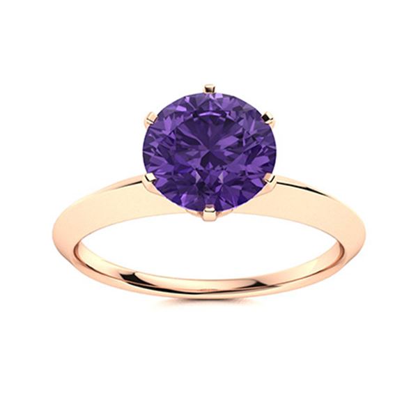 Natural 1.42 CTW Amethyst Solitaire Ring 18K Rose Gold