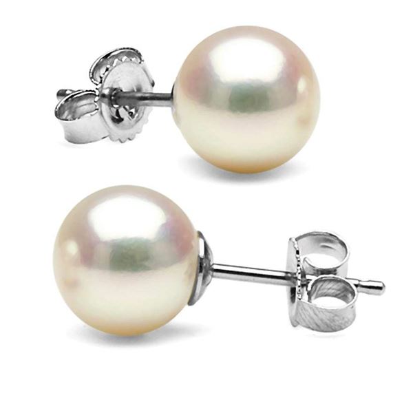 White Hanadama Japanese Akoya Pearl Earrings, 7.5-8.0mm