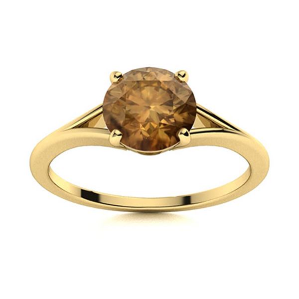 Natural 0.81 CTW Brown Diamond Solitaire Ring 14K Yellow Gold