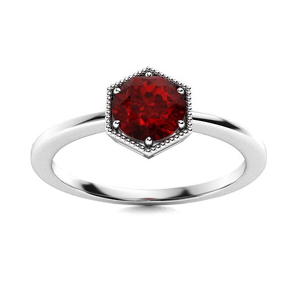 Natural 0.71 CTW Garnet Solitaire Ring 14K White Gold