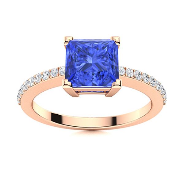 Natural 1.18 CTW Ceylon Sapphire & Diamond  Engagement Ring 18K Rose Gold