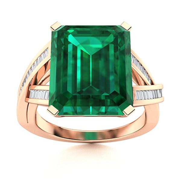 Natural 4.72 CTW Emerald & Diamond Engagement Ring 18K Rose Gold