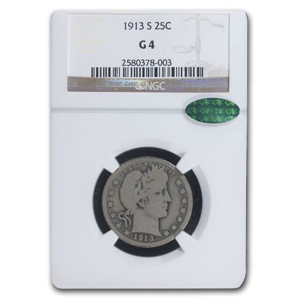 1913-S Barber Quarter Good-4 NGC CAC